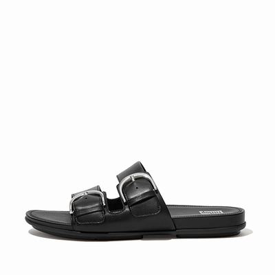 Fitflop Gracie Buckle Leather Slides Sandalen Dames Zwart Nederland-07923
